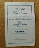 Carmen Sadlers Wells Opera programme vintage 1950 Bristol Hippodrome Amy Shuard